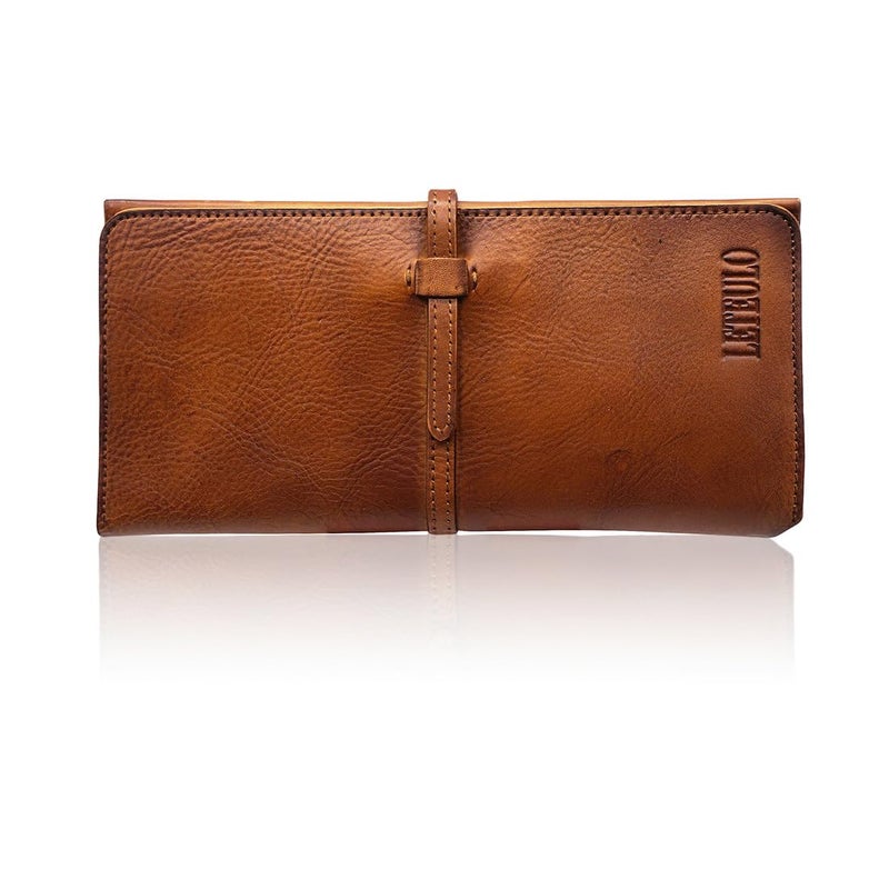 LETEULO Wallets for Women Genuine Leather Card Organizer Dip Dye Coin Purse Ladies Ultrathin Wallets (Brown) - Image 1